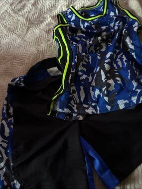 And1 Blue Camo Basketball Jersey with Neon Trim